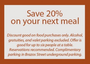 Shoreline Grill Coupon in Austin, TX